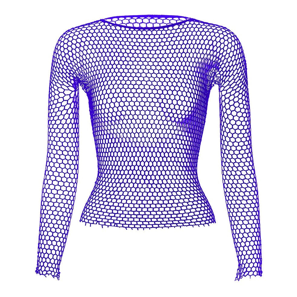 purple Men's Long Sleeve Fishnet T-Shirt: Top Net Shirt for Men- pridevoyageshop.com - gay men’s harness, lingerie and fetish wear