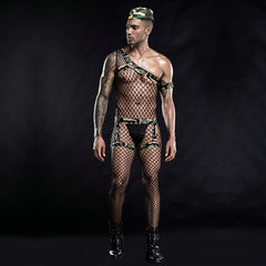 a hot gay man in Men's Camo Army Fishnet Costume | Gay Costume & Club Wear - pridevoyageshop.com - gay costumes, men role play outfits, gay party costumes and gay rave outfits
