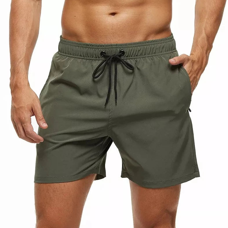 a hot gay man in army green Solid Color Pocketed Board Shorts - pridevoyageshop.com - gay men’s underwear and swimwear