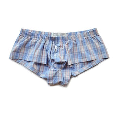 blue DM Low Rise Breathable Plaid Home Boxer Briefs - pridevoyageshop.com - gay men’s underwear and activewear