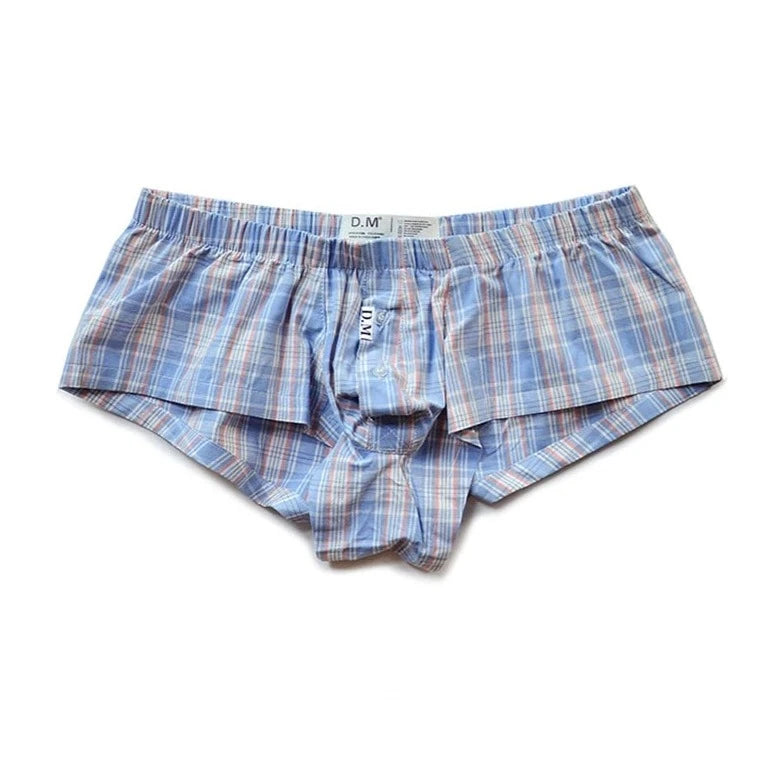 blue DM Low Rise Breathable Plaid Home Boxer Briefs - pridevoyageshop.com - gay men’s underwear and activewear