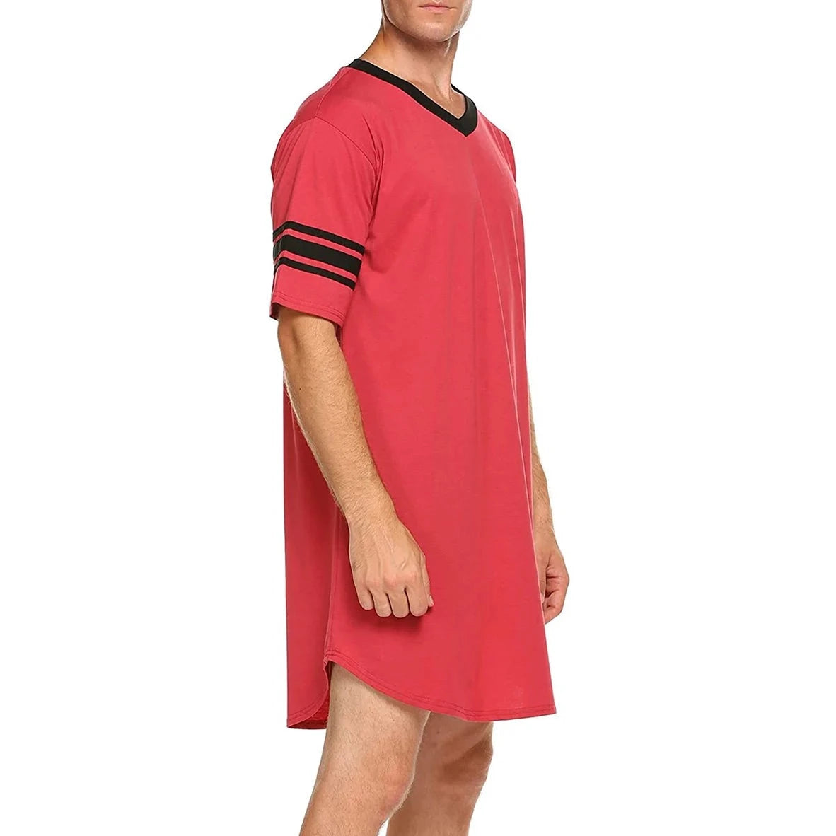 a sexy man in red Men's Striped V-Neck Nightshirt - pridevoyageshop.com - gay men’s underwear and swimwear