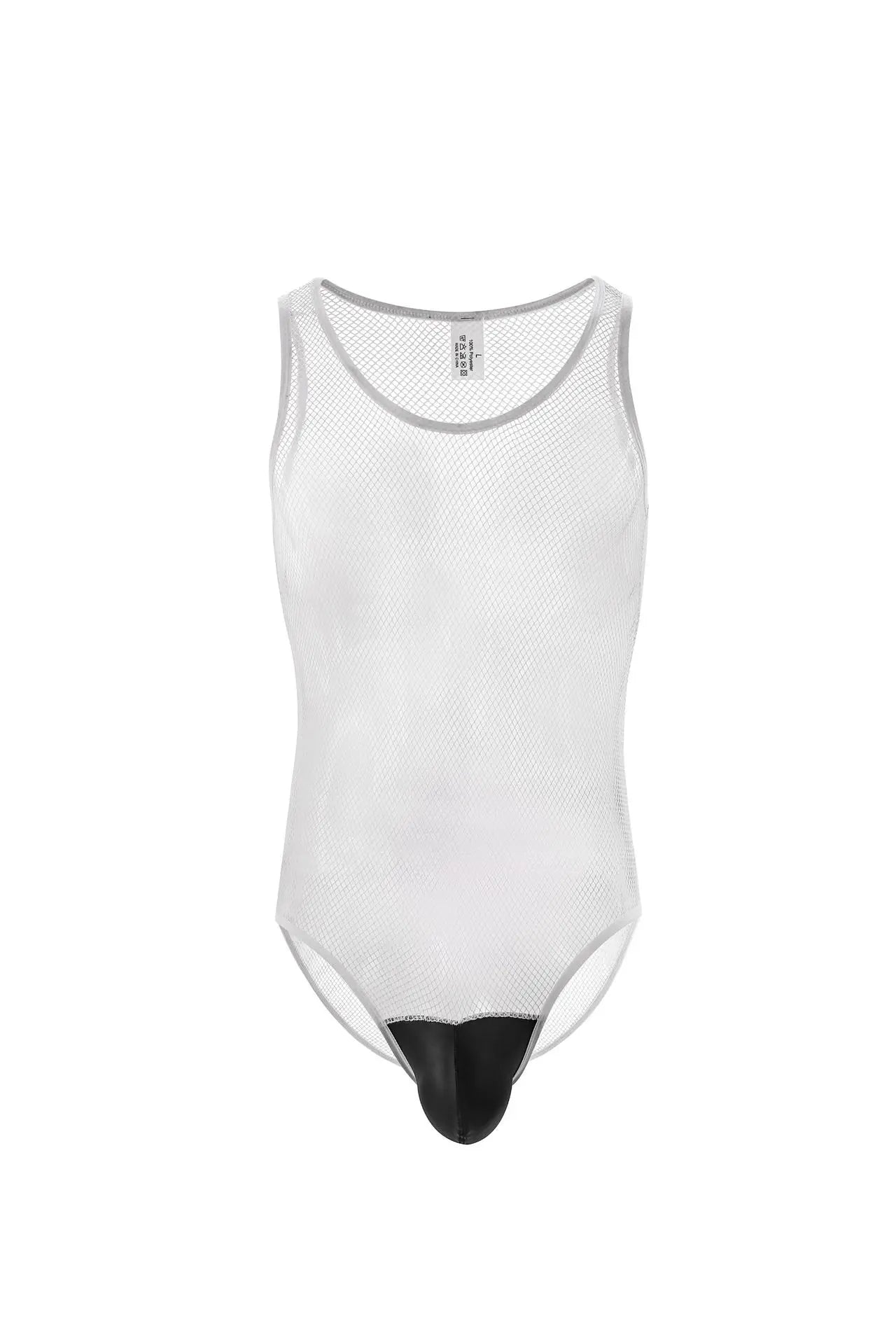 white Men's One-piece Mesh Full Bodysuit - pridevoyageshop.com - gay men’s underwear and swimwear