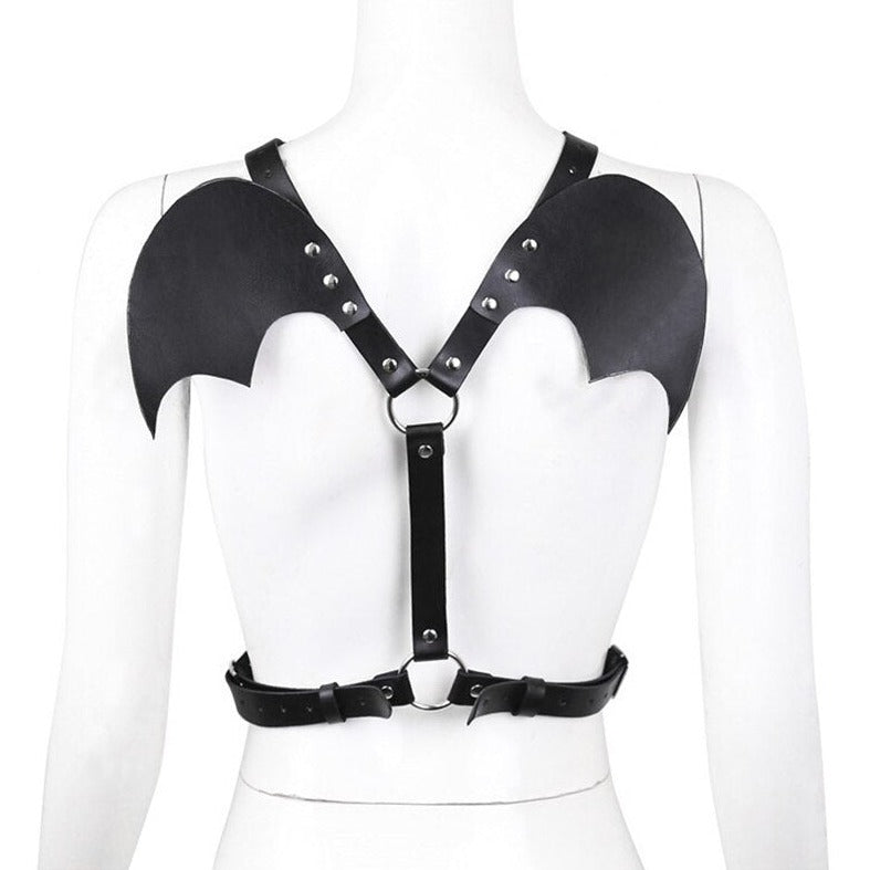 details of Cheeky Little Devil Wing Faux Leather Harness | Gay Harness- pridevoyageshop.com - gay men’s harness, lingerie and fetish wear