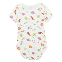 Intergalactic Yum Daddy’s Boy Printed Onesie flat lay, cosmic cartoon print, stretchy cute fabric, playful twink style – pridevoyageshop.com – gay men’s harness, lingerie and fetish wear