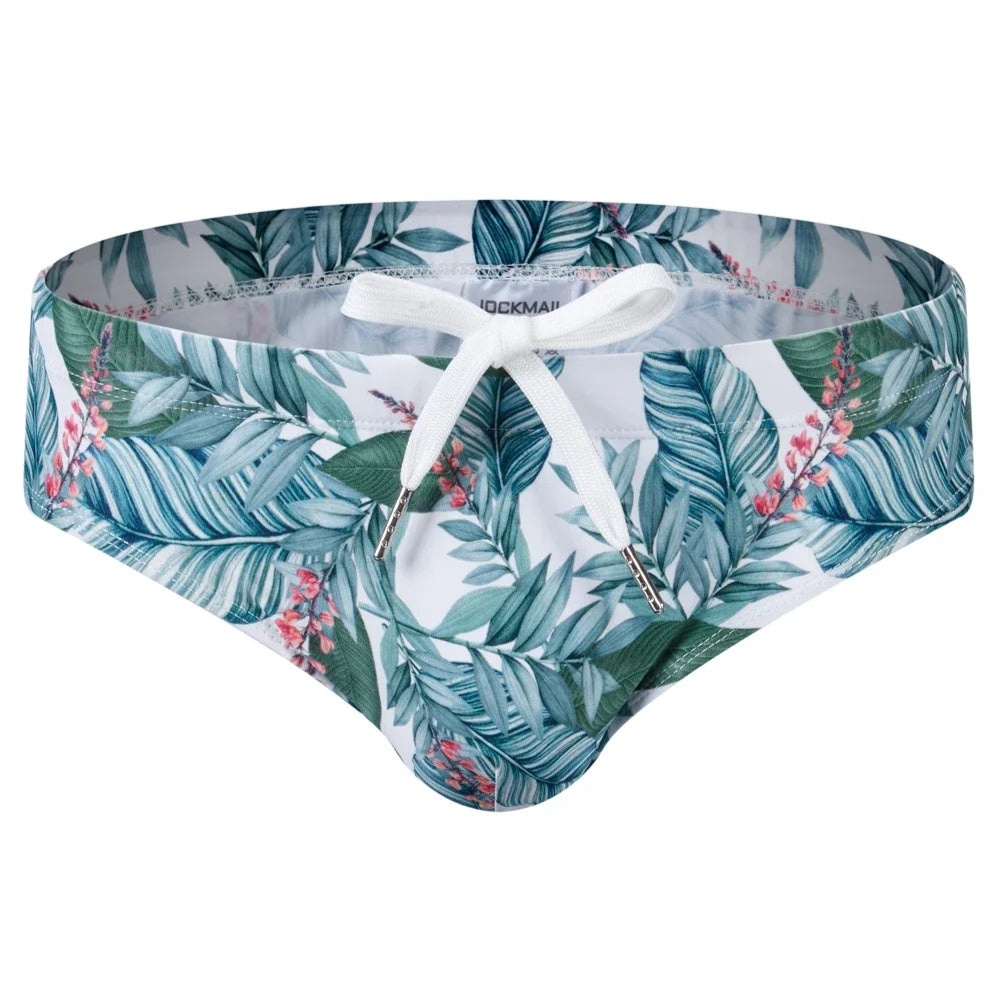 Jungle of flowers Men’s Jungle Jock Hunter Swim Briefs with Removable Pad - pridevoyageshop.com - gay men’s sexy swim briefs, trunks, board shorts, and bikinis