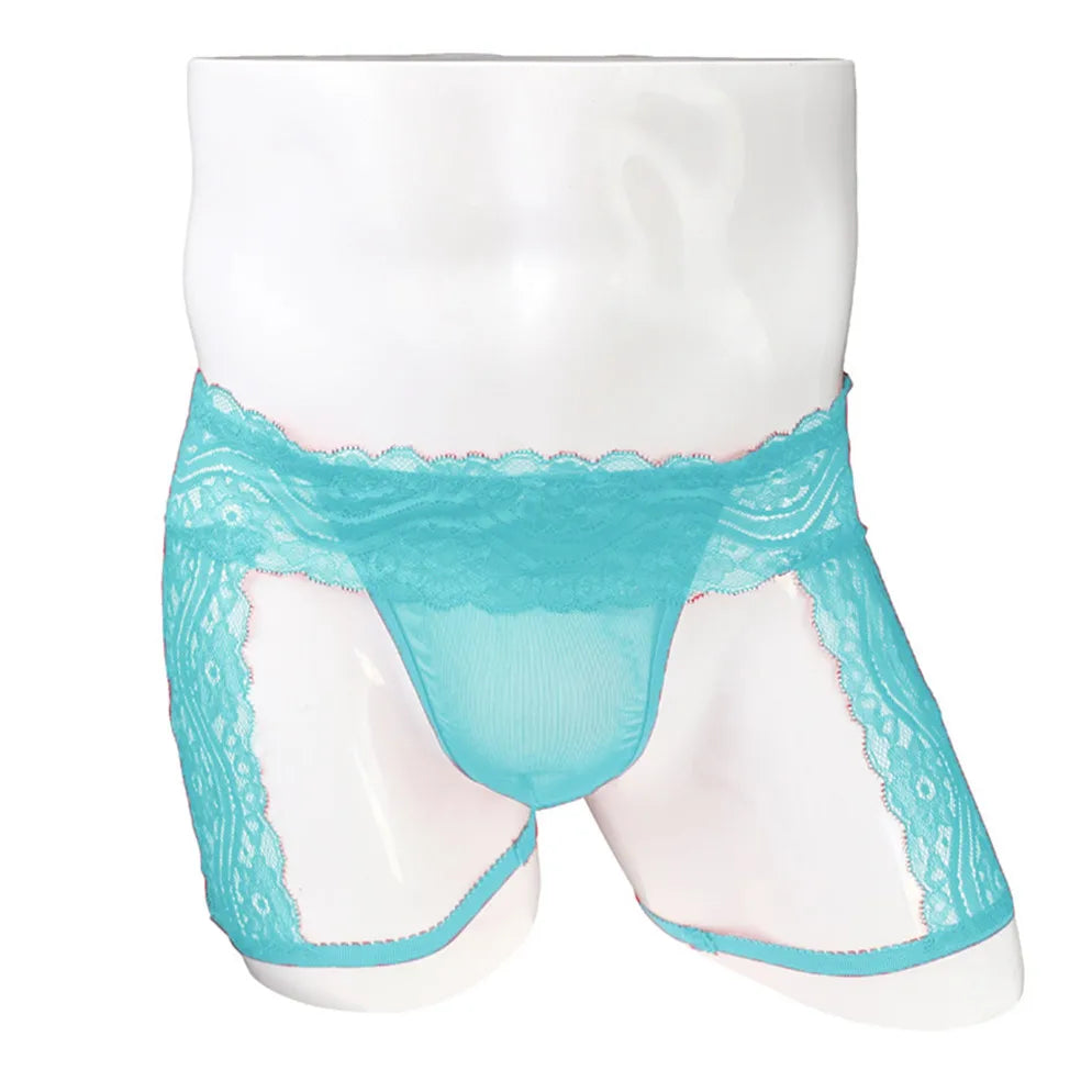 Light blue Men’s Kinked Up Floral Lace Boxers - pridevoyageshop.com - gay men’s thongs, boxers, briefs and jockstraps