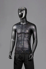 Mannequin wearing Black White Boy's Crowned Rhinestone Mesh Tank - pridevoyageshop.com - gay men's fashion, clubwear, party outfit