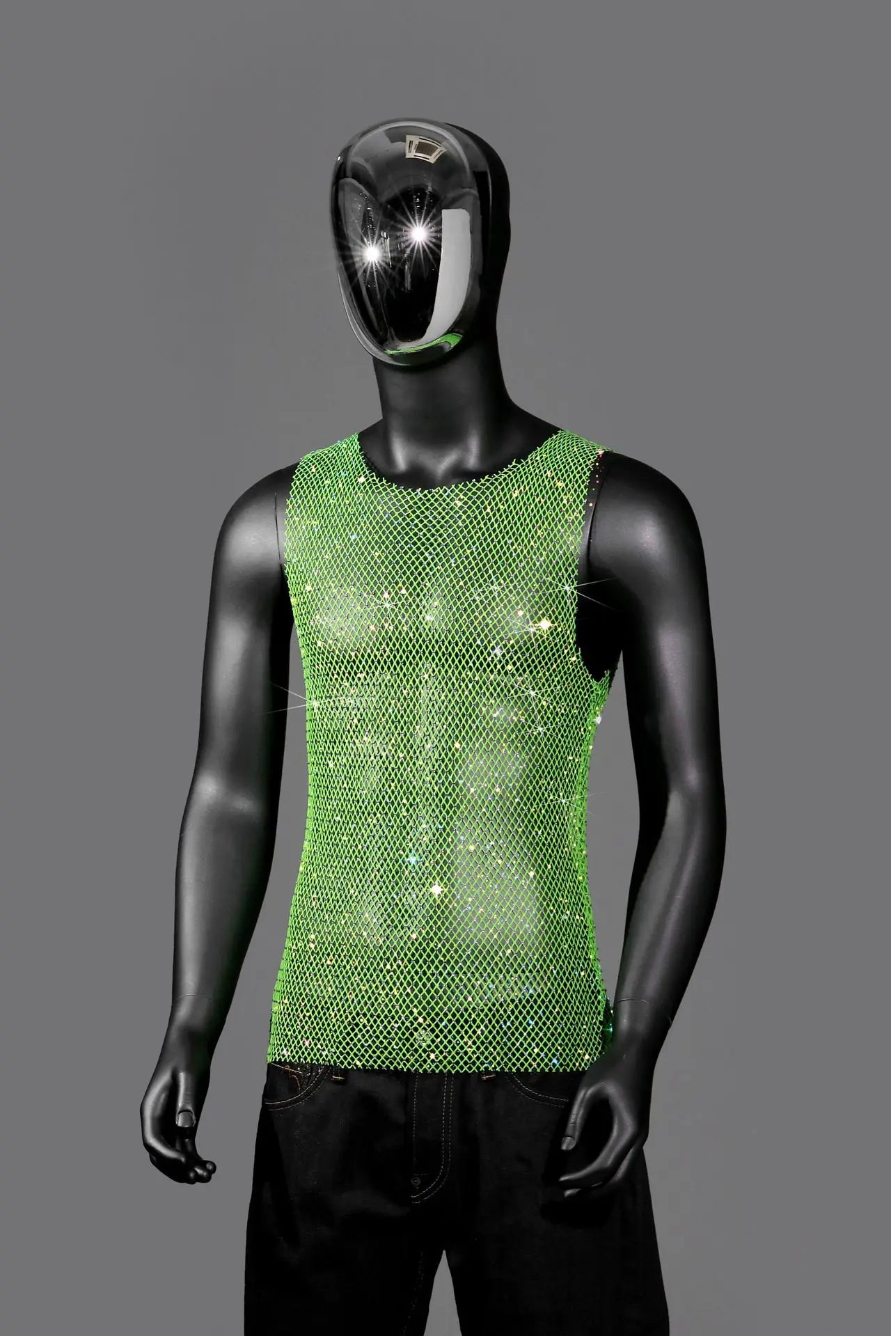 Mannequin wearing Green Boy's Crowned Rhinestone Mesh Tank - pridevoyageshop.com - gay men's fashion, clubwear, party outfit