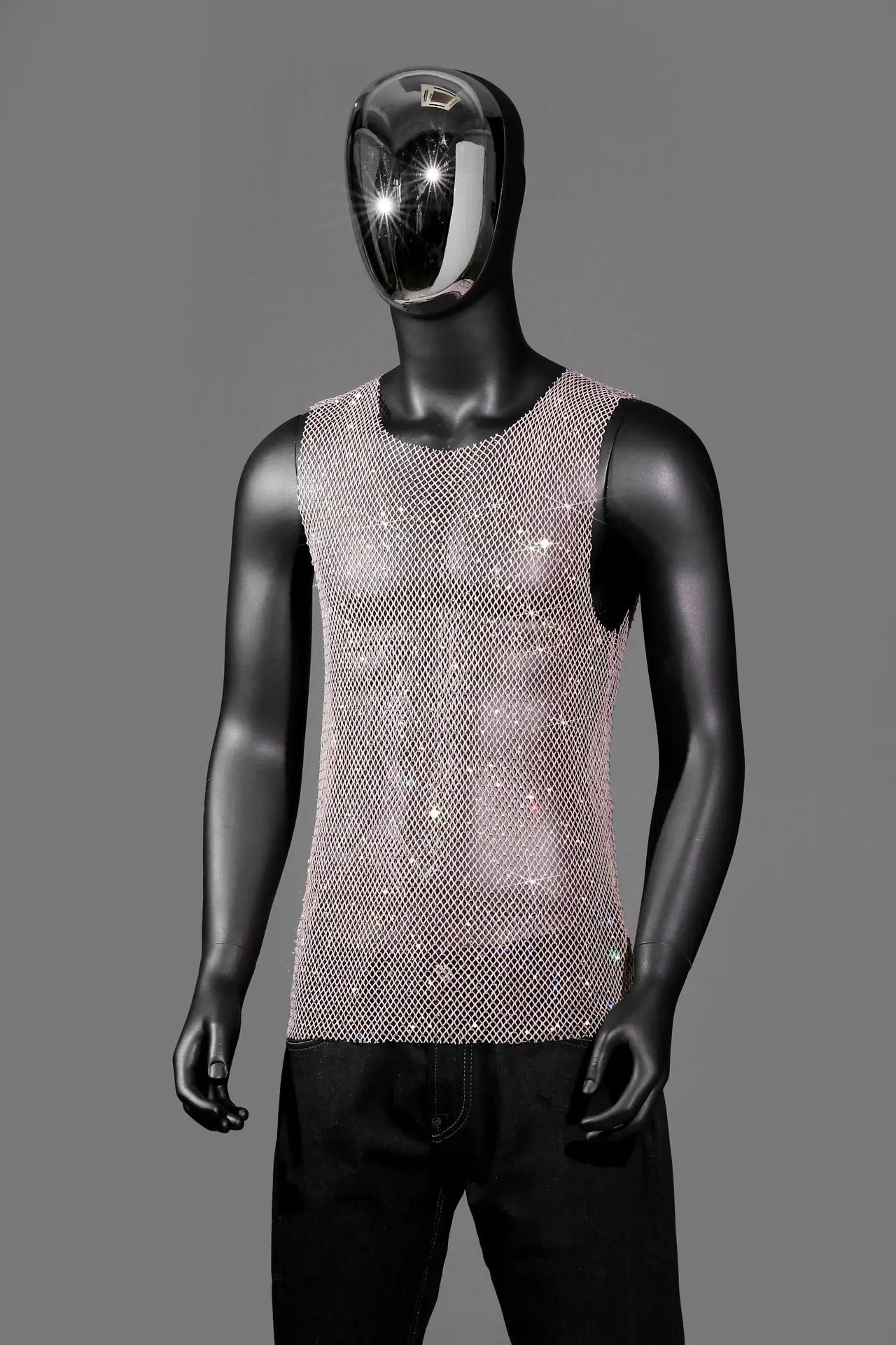 Mannequin wearing Pink Red Boy's Crowned Rhinestone Mesh Tank - pridevoyageshop.com - gay men's fashion, clubwear, party outfit
