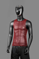 Mannequin wearing Red Boy's Crowned Rhinestone Mesh Tank - pridevoyageshop.com - gay men's fashion, clubwear, party outfit