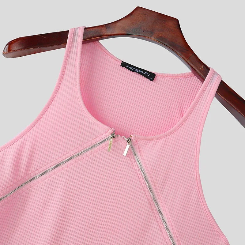 Market Days Zip Detail Ribbed Tank - pridevoyageshop.com - gay men's fashion, clubwear, party outfit