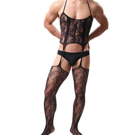 sexy gay man in Mens Erotic Lace Bodystocking | Gay Lingerie - pridevoyageshop.com - gay men’s bodystocking, lingerie, fishnet and fetish wear