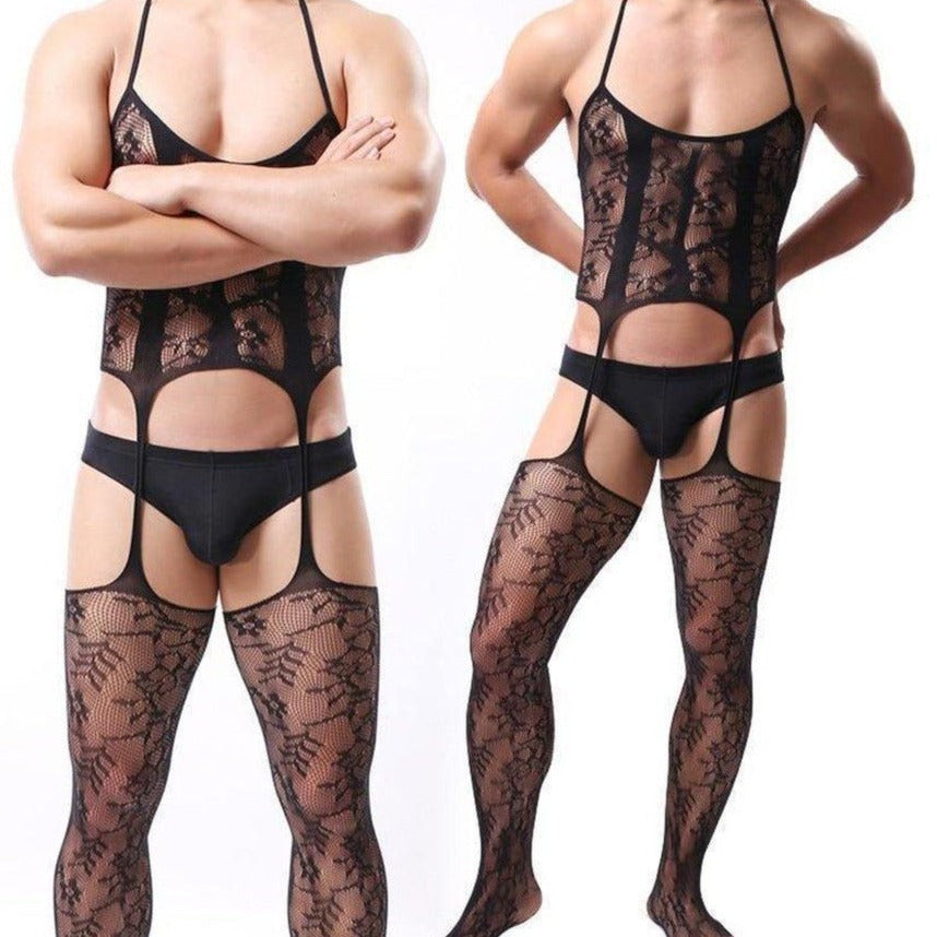 sexy gay man in Mens Erotic Lace Bodystocking | Gay Lingerie - pridevoyageshop.com - gay men’s bodystocking, lingerie, fishnet and fetish wear