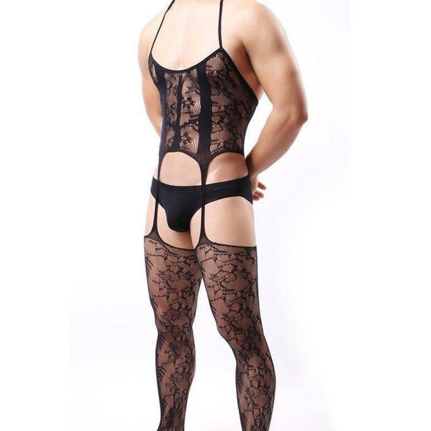 sexy gay man in Mens Erotic Lace Bodystocking | Gay Lingerie - pridevoyageshop.com - gay men’s bodystocking, lingerie, fishnet and fetish wear