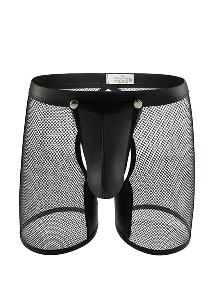 Men’s “Caged” Removable PU Leather Pouch & Crotchless Boxers - pridevoyageshop.com - gay men’s thongs, boxers, briefs and jockstraps