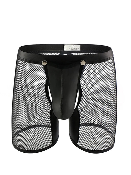 Men’s “Caged” Removable PU Leather Pouch & Crotchless Boxers - pridevoyageshop.com - gay men’s thongs, boxers, briefs and jockstraps