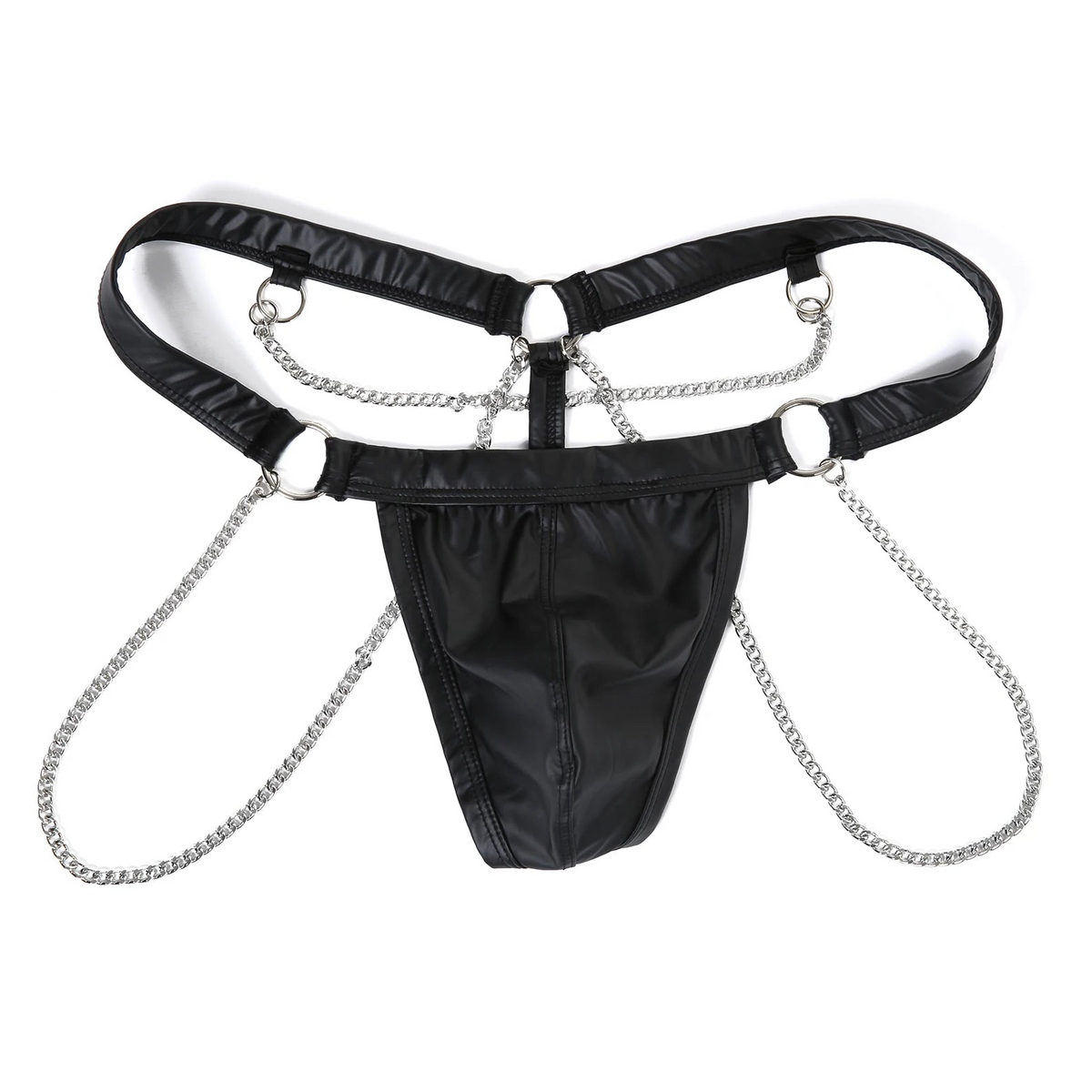 Men’s Faux Leather Chain Thong - pridevoyageshop.com - gay men’s thongs, boxers, briefs and jockstraps