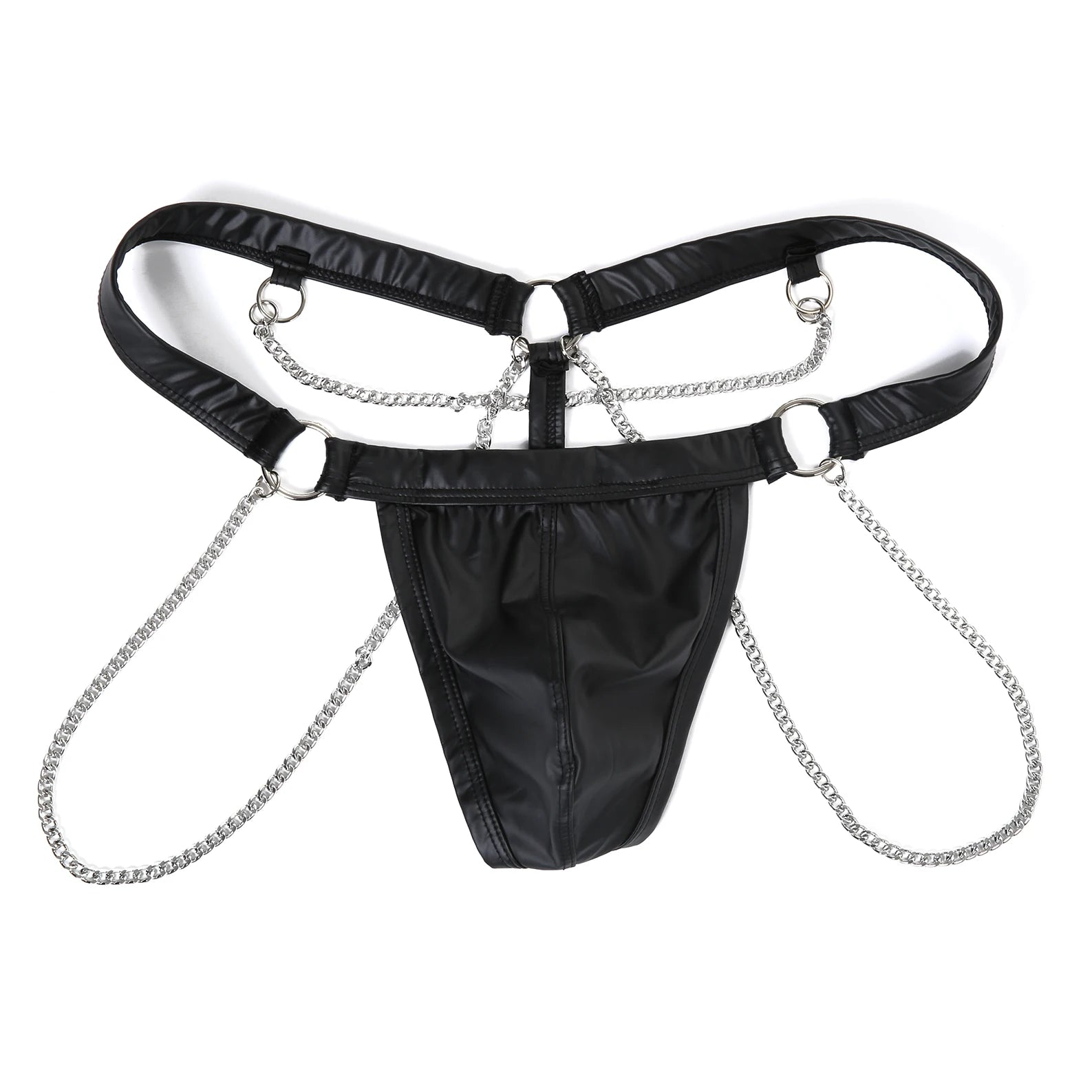 Men’s Faux Leather Chain Thong - pridevoyageshop.com - gay men’s thongs, boxers, briefs and jockstraps