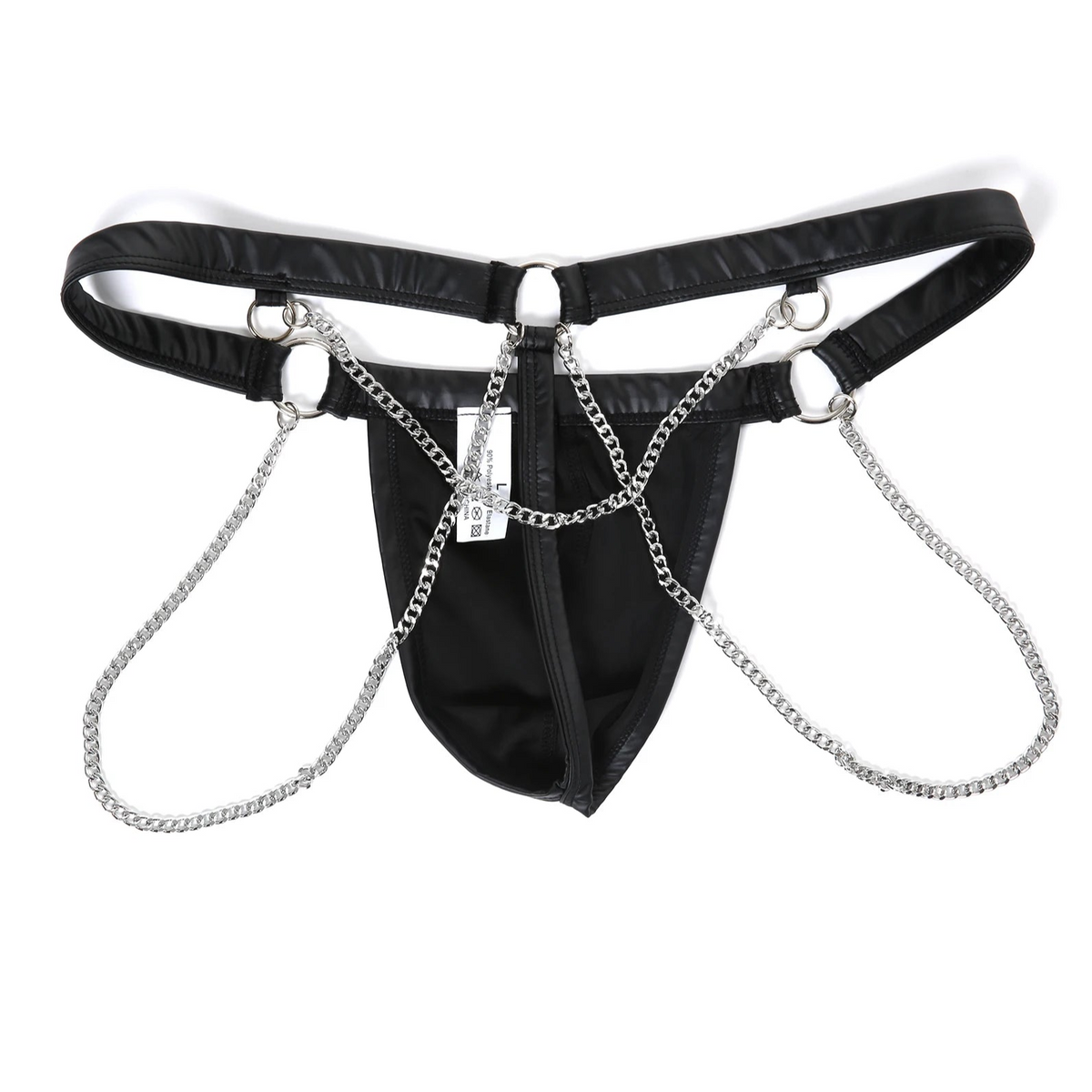 Men’s Faux Leather Chain Thong - pridevoyageshop.com - gay men’s thongs, boxers, briefs and jockstraps