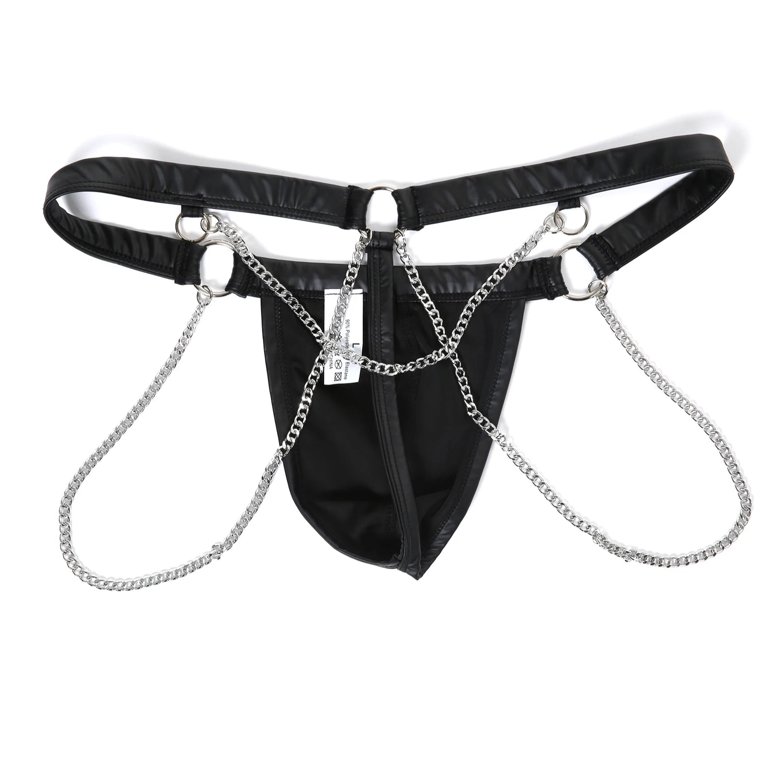 Men’s Faux Leather Chain Thong - pridevoyageshop.com - gay men’s thongs, boxers, briefs and jockstraps