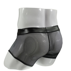  Men’s Fetish Mesh & PU Leather Mini Boxer - pridevoyageshop.com - gay men’s thongs, boxers, briefs and jockstraps