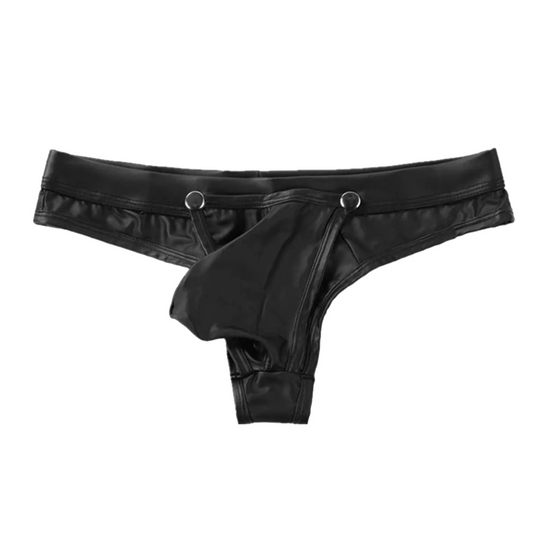 Men's Forbidden Peek Open Pouch PU Leather Thong - pridevoyageshop.com - gay men’s thongs, boxers, briefs and jockstraps