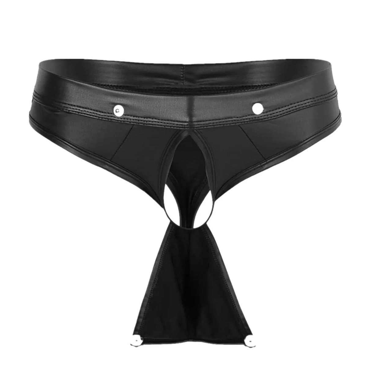Men's Forbidden Peek Open Pouch PU Leather Thong - pridevoyageshop.com - gay men’s thongs, boxers, briefs and jockstraps