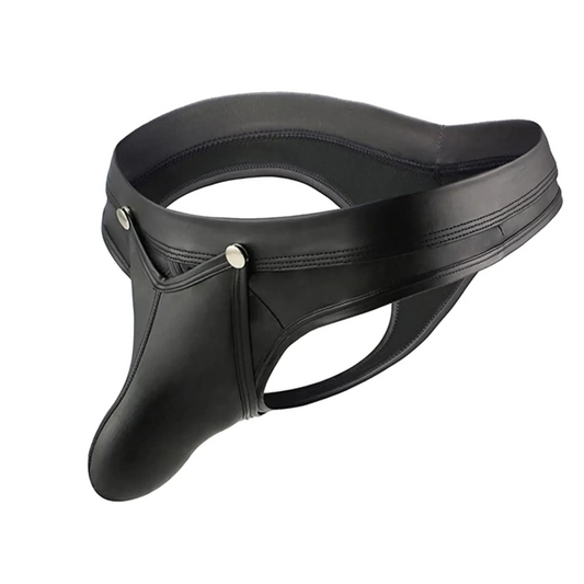 Men's Forbidden Peek Open Pouch PU Leather Thong - pridevoyageshop.com - gay men’s thongs, boxers, briefs and jockstraps