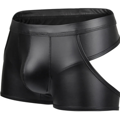 Men’s Open-Side & Open-Back PU Leather Cutout Boxer - pridevoyageshop.com - gay men’s thongs, boxers, briefs and jockstraps