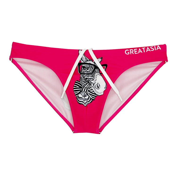 Men’s Pink Nerdy Zebra Swim Briefs - pridevoyageshop.com - gay men’s sexy swim briefs, trunks, board shorts, and bikinis