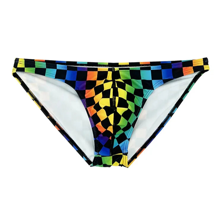 Men’s Pride Pit Stop Rainbow Swim Briefs - pridevoyageshop.com - gay men’s sexy swim briefs, trunks, board shorts, and bikinis