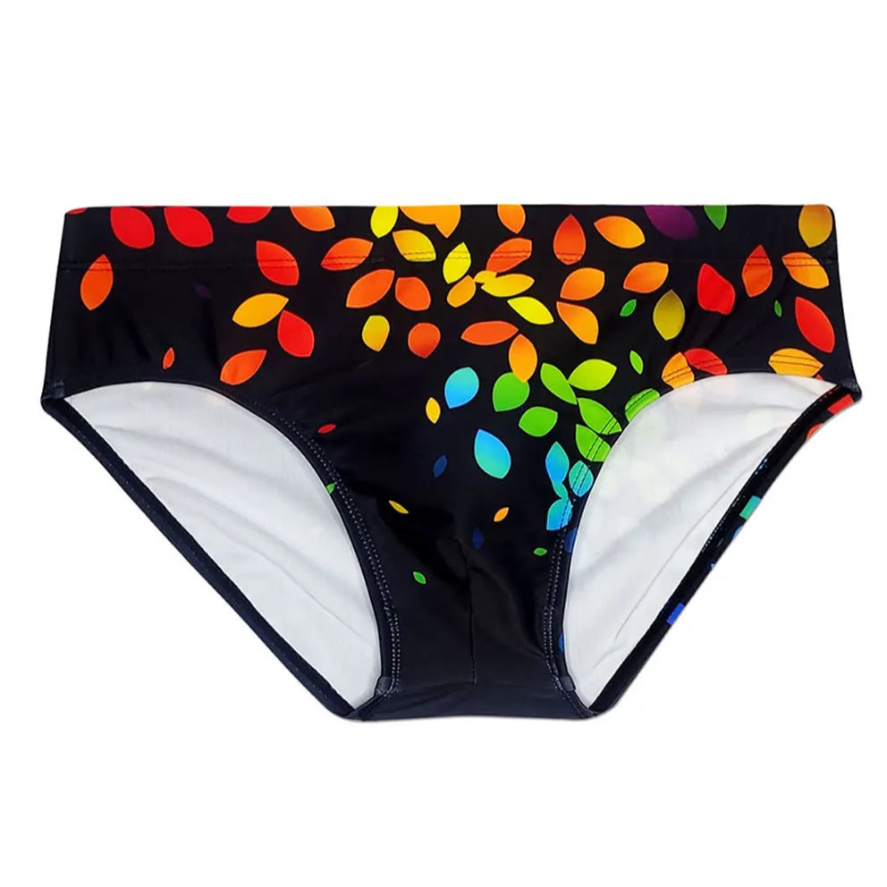 Men’s Rainbow Leafs Swim Briefs - pridevoyageshop.com - gay men’s sexy swim briefs, trunks, board shorts, and bikinis