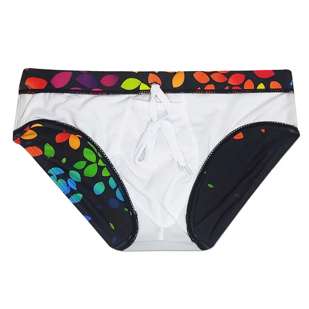 Men’s Rainbow Leafs Swim Briefs - pridevoyageshop.com - gay men’s sexy swim briefs, trunks, board shorts, and bikinis