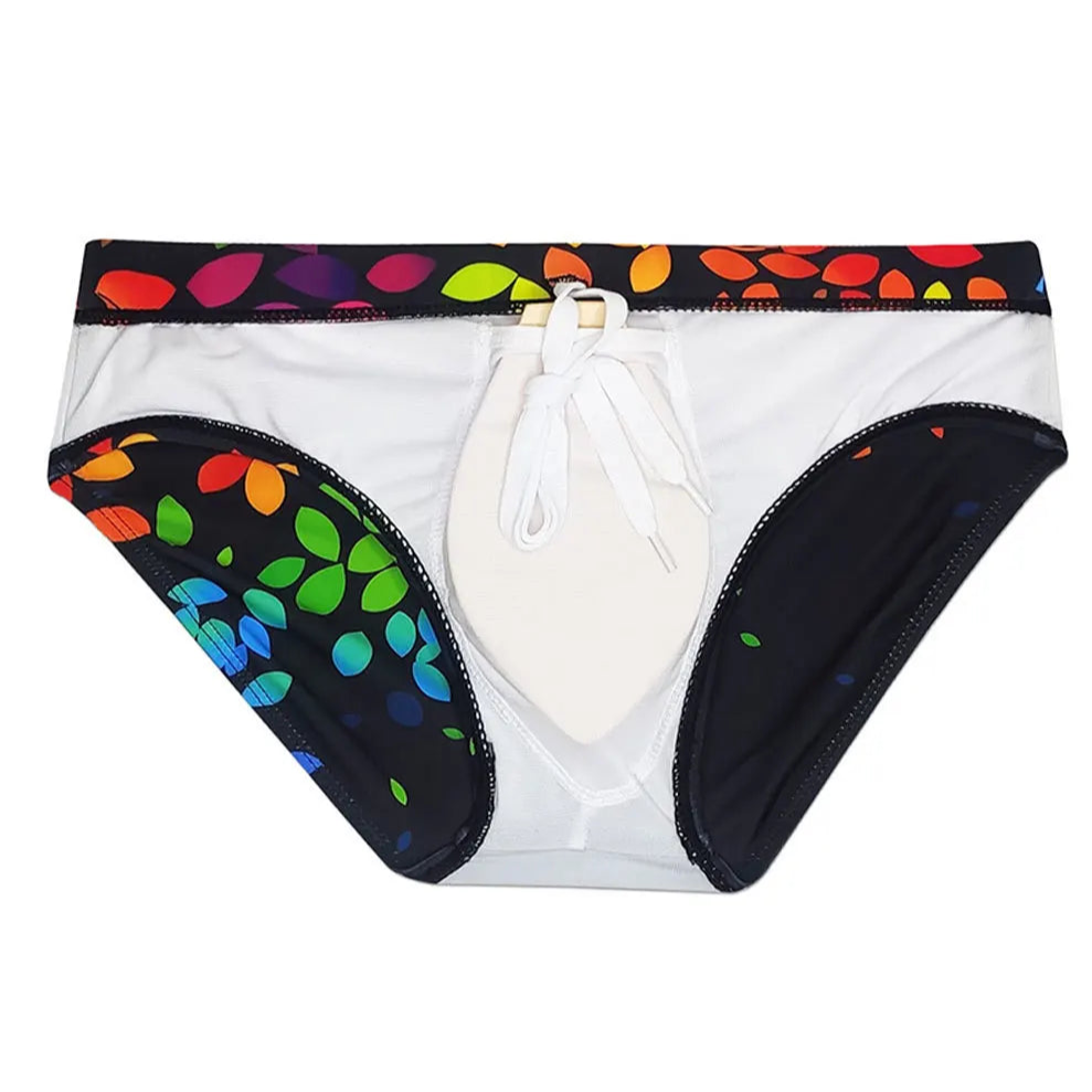 Men’s Rainbow Leafs Swim Briefs - pridevoyageshop.com - gay men’s sexy swim briefs, trunks, board shorts, and bikinis