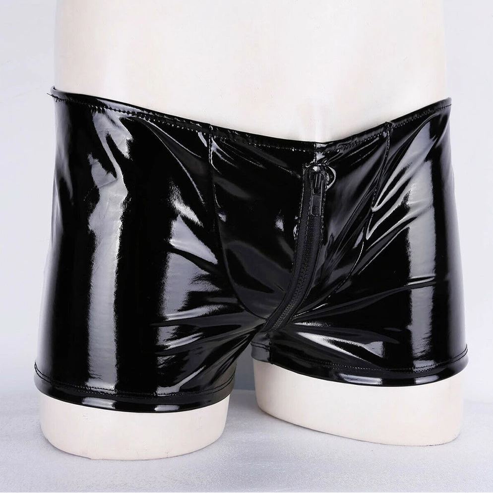 Men’s Zip-Front Glossy Backless Boxer Shorts - pridevoyageshop.com - gay men’s thongs, boxers, briefs and jockstraps