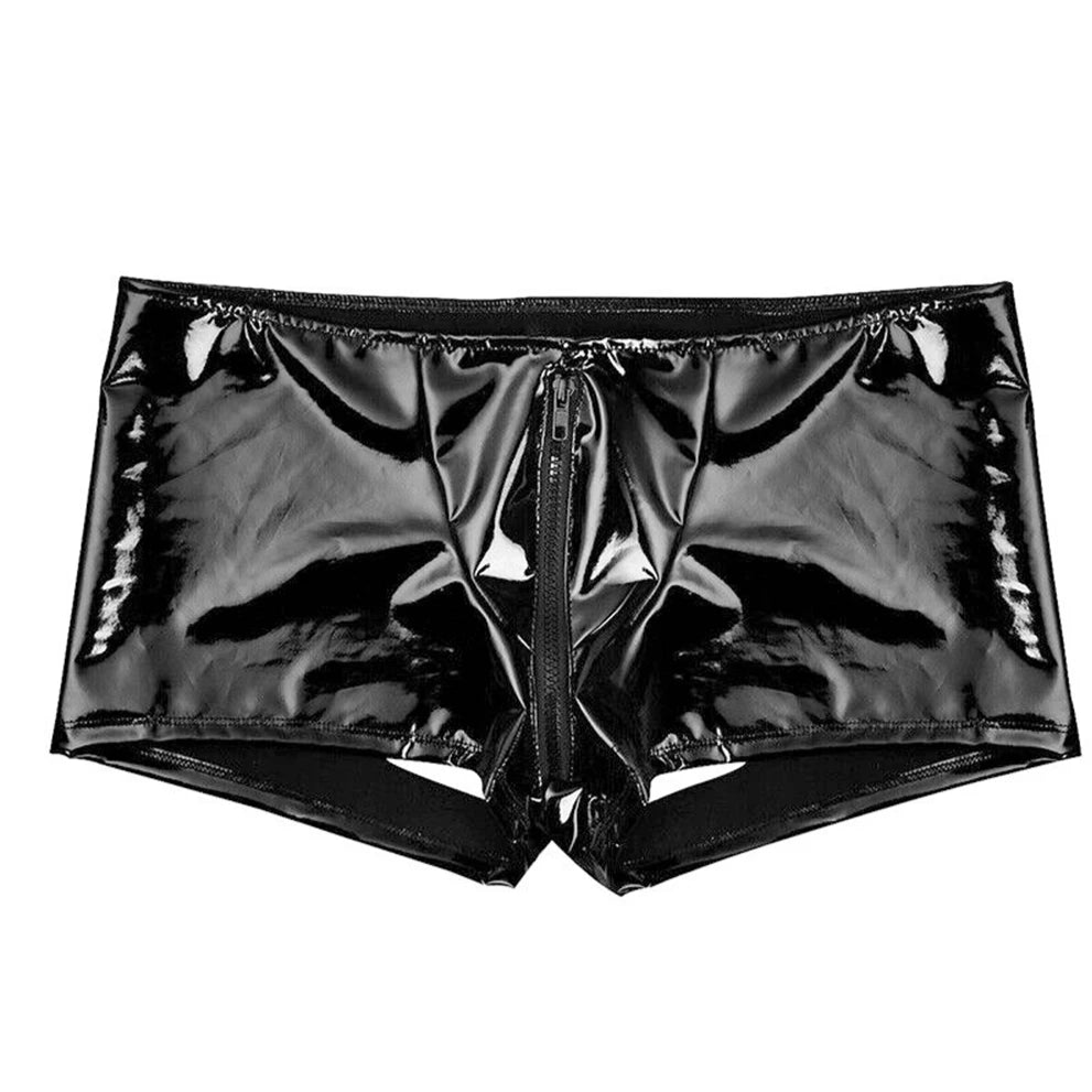 Men’s Zip-Front Glossy Backless Boxer Shorts - pridevoyageshop.com - gay men’s thongs, boxers, briefs and jockstraps