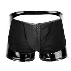 Men’s Zip-Front Glossy Backless Boxer Shorts - pridevoyageshop.com - gay men’s thongs, boxers, briefs and jockstraps