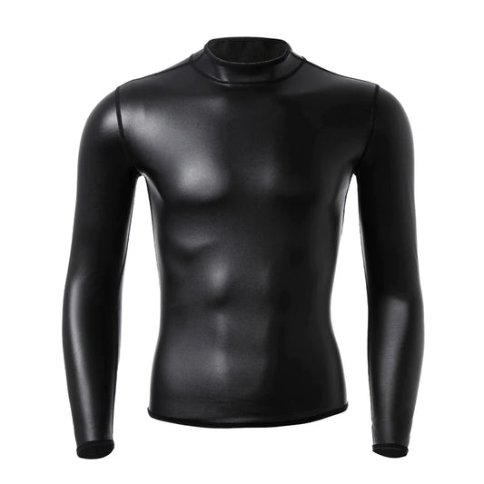 Mock Neck Black Blacksmith Armor Wetlook Long Sleeve - pridevoyageshop.com - gay men's fashion, clubwear, party outfit