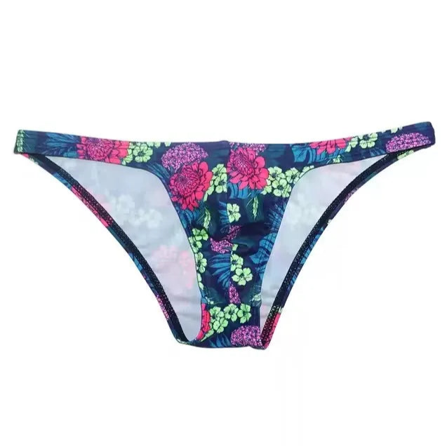 Navy Floral Men’s Summer Bloom Swim Bikini Briefs - pridevoyageshop.com - gay men’s sexy swim briefs, trunks, board shorts, and bikinis