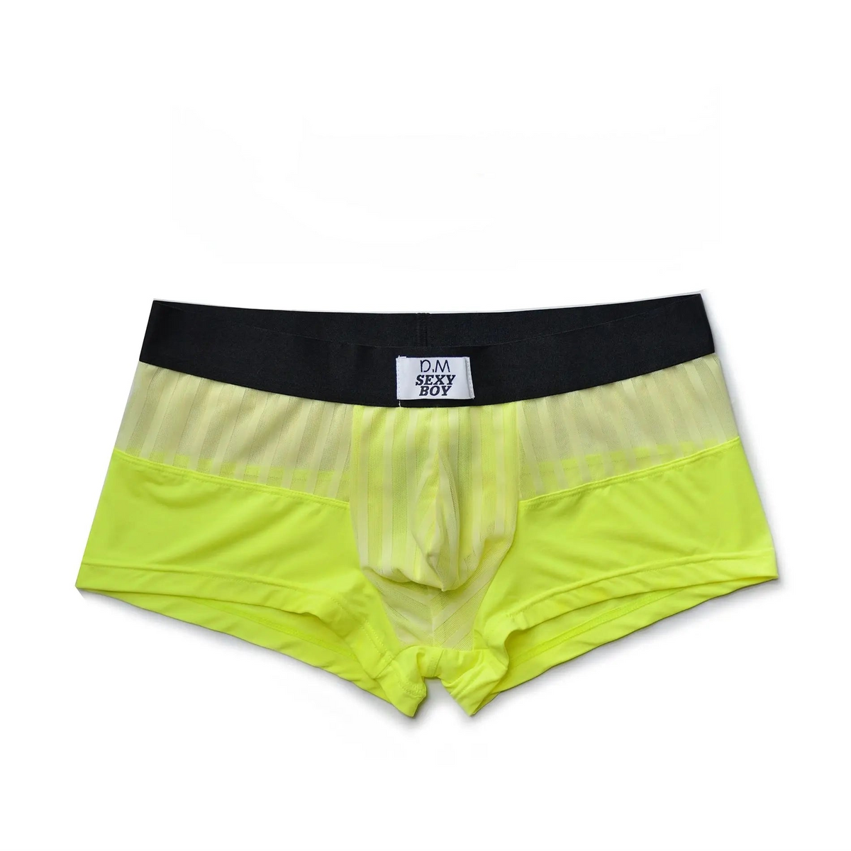 Neon Green Men’s Designer Striped Sheer Mesh Boxer Brief - pridevoyageshop.com - gay men’s thongs, boxers, briefs and jockstraps