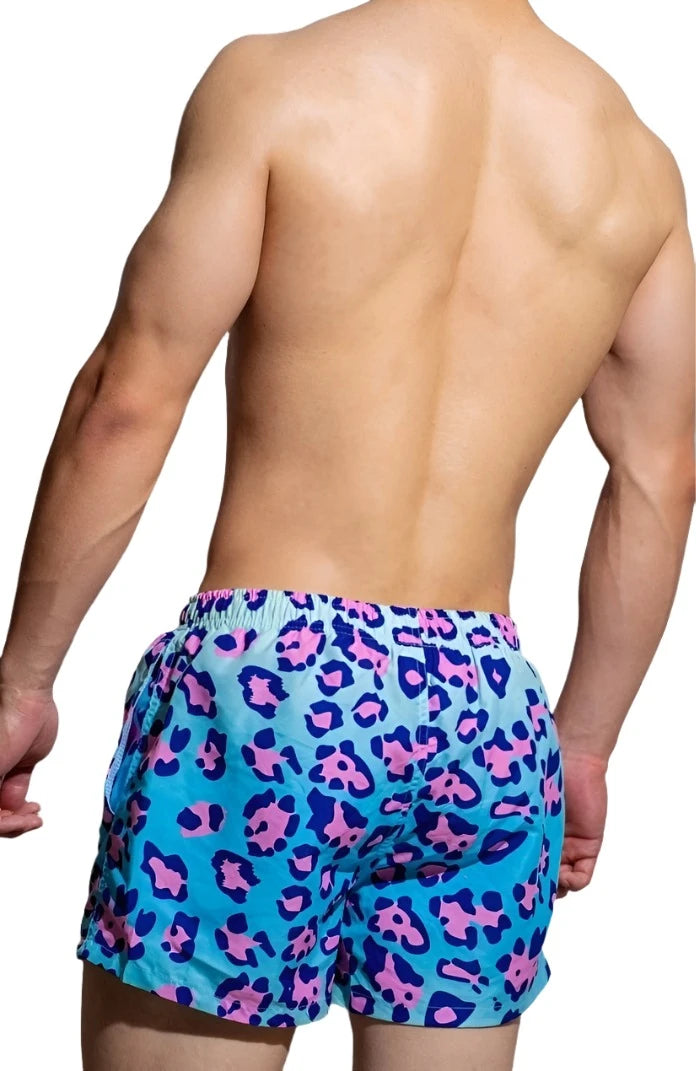 a hot gay man in Blue Leopard DM Wild Summer Shorts - pridevoyageshop.com - gay men’s underwear and swimwear