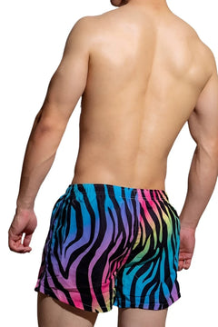 a hot gay man in Rainbow Zebra DM Wild Summer Shorts - pridevoyageshop.com - gay men’s underwear and swimwear