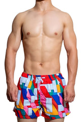 a hot gay man in Geometric Multi-Colored DM Wild Summer Shorts - pridevoyageshop.com - gay men’s underwear and swimwear