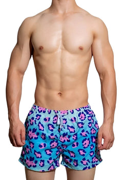 a hot gay man in Blue Leopard DM Wild Summer Shorts - pridevoyageshop.com - gay men’s underwear and swimwear