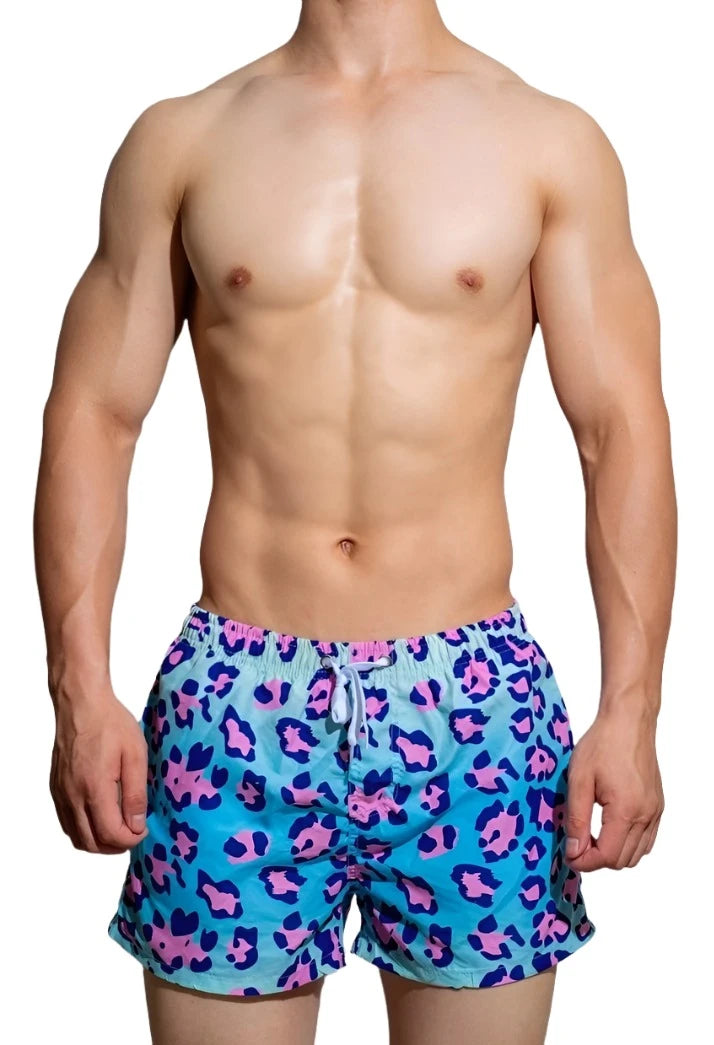 a hot gay man in Blue Leopard DM Wild Summer Shorts - pridevoyageshop.com - gay men’s underwear and swimwear