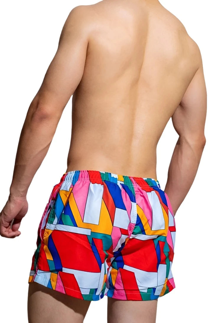 a hot gay man in Geometric Multi-Colored DM Wild Summer Shorts - pridevoyageshop.com - gay men’s underwear and swimwear