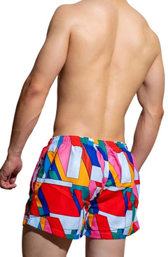 a hot gay man in Geometric Multi-Colored DM Wild Summer Shorts - pridevoyageshop.com - gay men’s underwear and swimwear