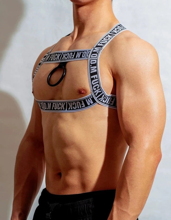 sexy gay man in white white DM F*CK Gay Men Chest Harness | Gay Harness- pridevoyageshop.com - gay men’s harness, lingerie and fetish wear