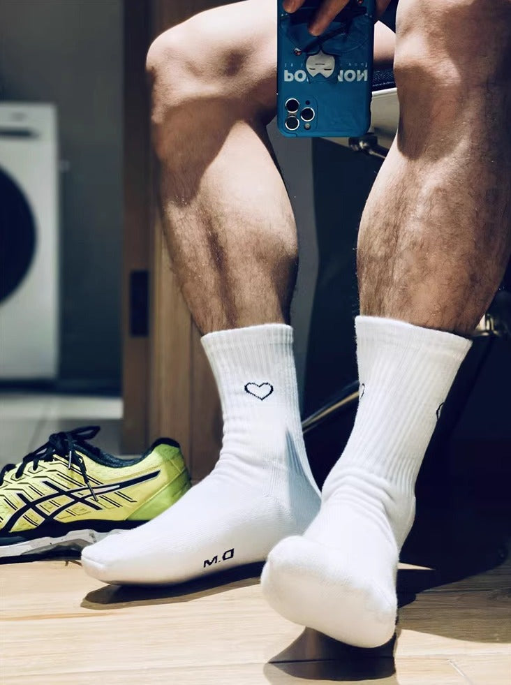 white Men's Heart Crew Socks: Gay White Socks for the Modern Gay Man- pridevoyageshop.com - gay men’s harness, lingerie and fetish wear